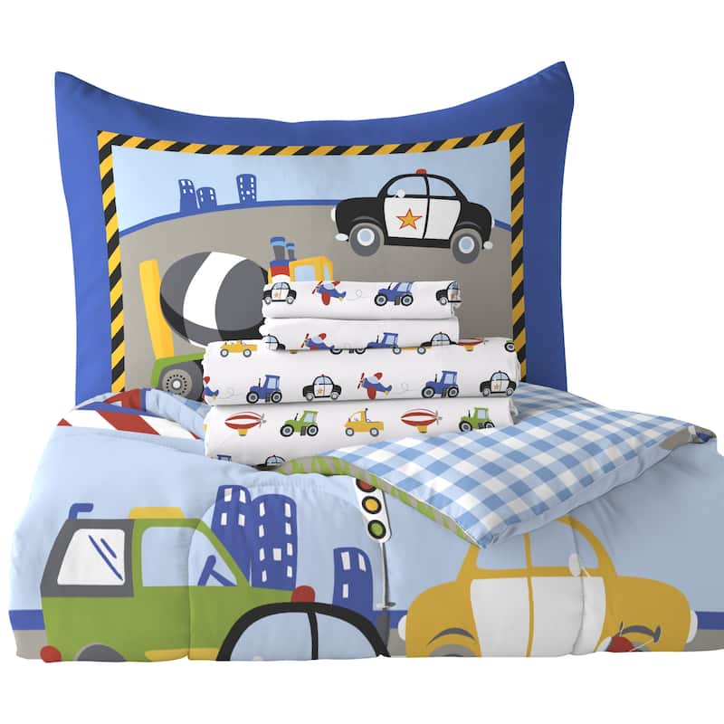 Dream Factory Trucks and Tractors Twin-size 5-piece Bed in a Bag with Sheet Set