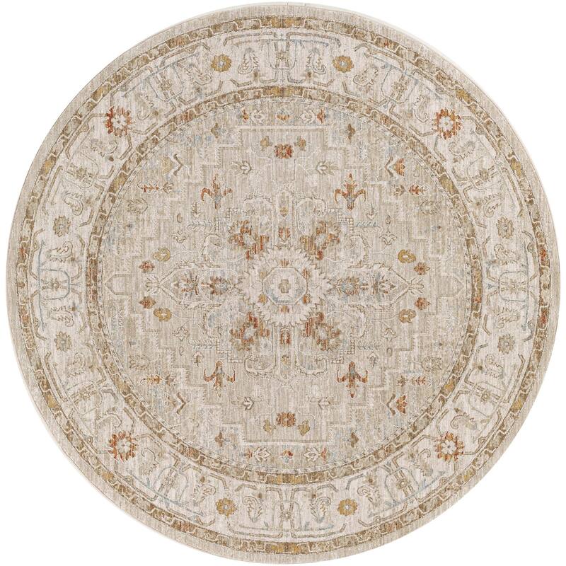 Betty Classic Medallion Area Rug - 6'7" x 6'7" Round - Beige/Light Grey