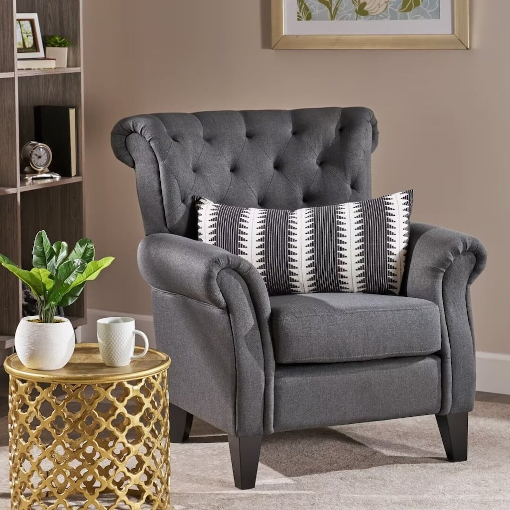 Modern comfy accent Chair with Tufted Backrest,Wooden Legs - 35.25"Wx37.75"Dx38.25"H