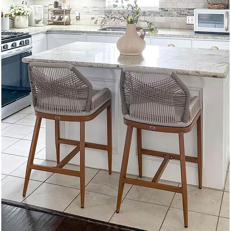 PURPLE LEAF 2 Set Outdoor Bar Stool Chair Set, Modern Counter Height Stool, Cushion Included