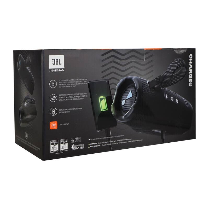 JBL Charge 6 Portable Waterproof Bluetooth Speaker (Black)