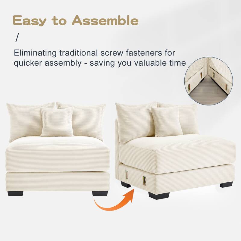 GDFStudio - Corduroy 3-Seater 130" Cloud Sofa Couch with Extra-Thick Armrests