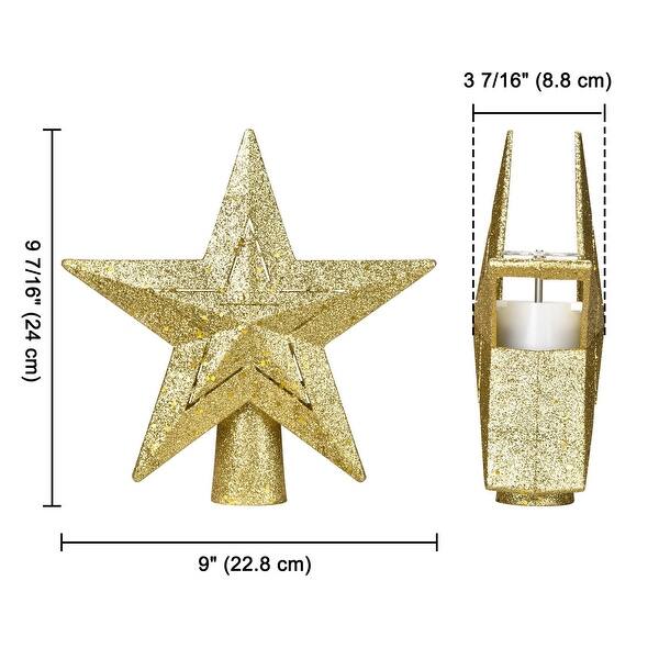 dimension image slide 1 of 2, Yescom Christmas Tree Topper Star, 3D Snowflake Rotating Projector, LED Lights, Golden Star Xmas Décor - One-size
