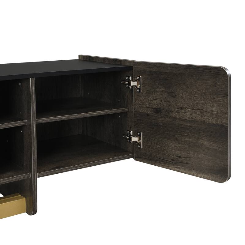 Anmytek Modern 66.7" Inch TV Stand with Gold Accents - Black Media Console with Drawer and Adjustable Shelves