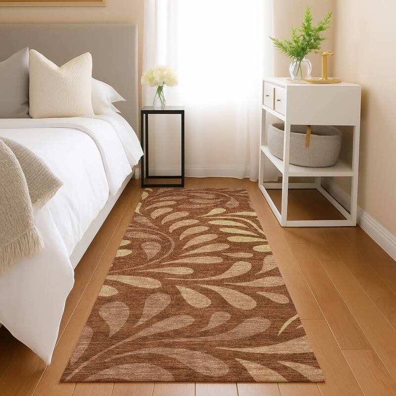 Machine Washable Indoor/ Outdoor Floral Arabesque Chantille Rug