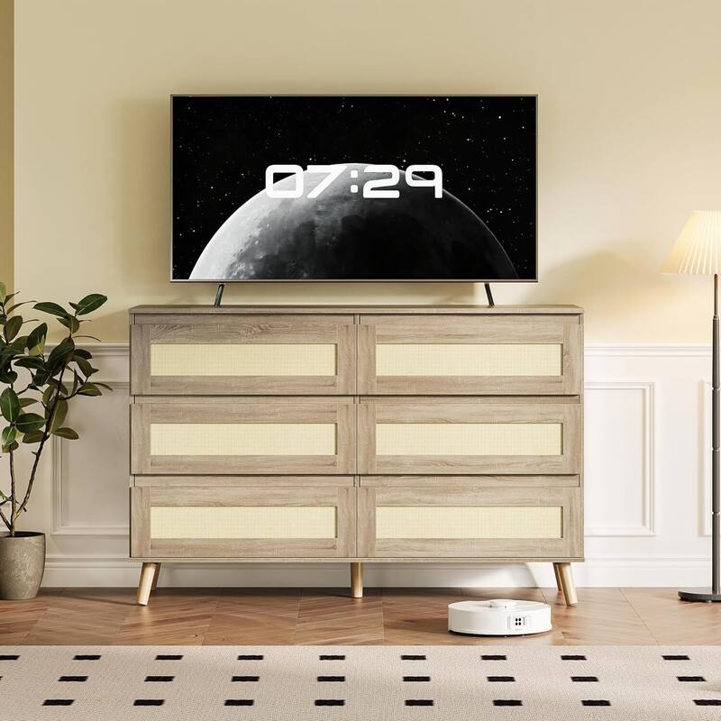 Boho 6 Drawers Wood Dressers TV Stand for Bedroom, Living Room, Hallway