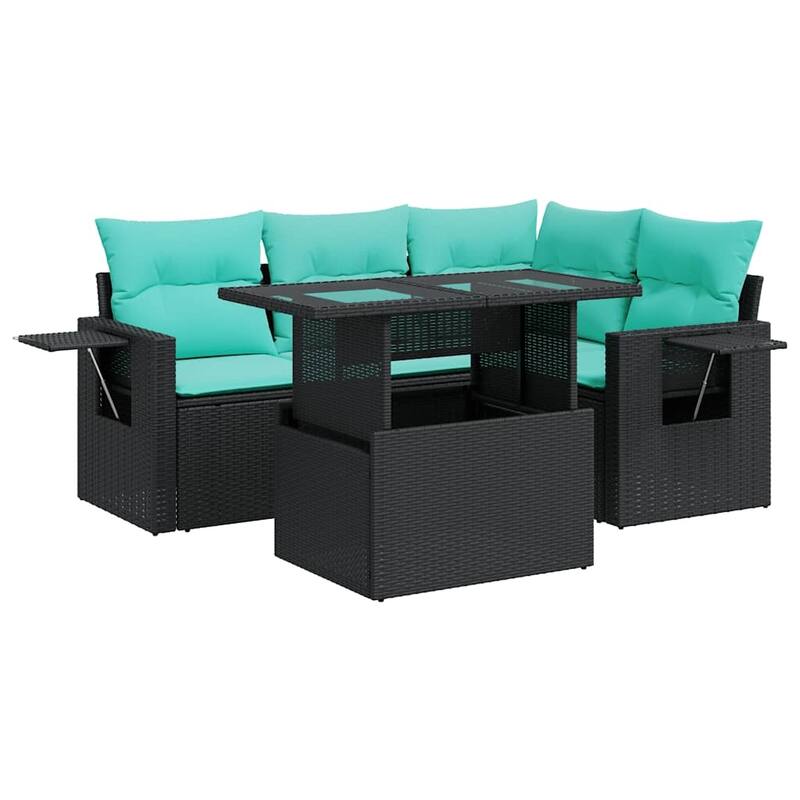 vidaXL Patio Sofa Set with Cushions Table and Couches 5 Piece Poly Rattan