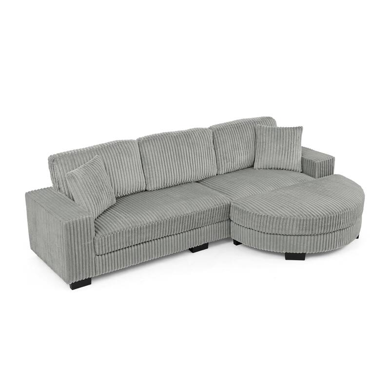 Corduroy Tufted Upholstered Sofa, L-Shaped Modular Sectional Sofa, Convertible Sleeper Sofa with Curved Ottoman