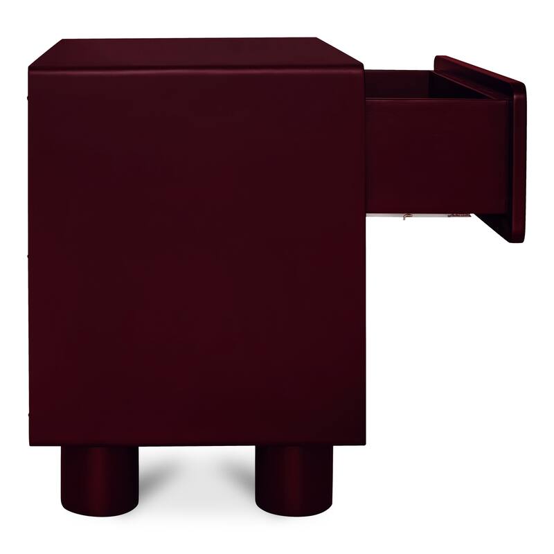 NADAAL STUDIOS Saryn Nightstand, 1-Drawer, Playful Legs with Open Shelf Rubberwood Frame, Deep Red