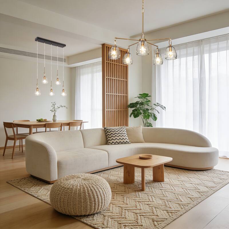 Blobfish Modern Gold 5-Light Glass Chandelier Radial Light for Living Dining Room - Dia.28.7" x H24.8"