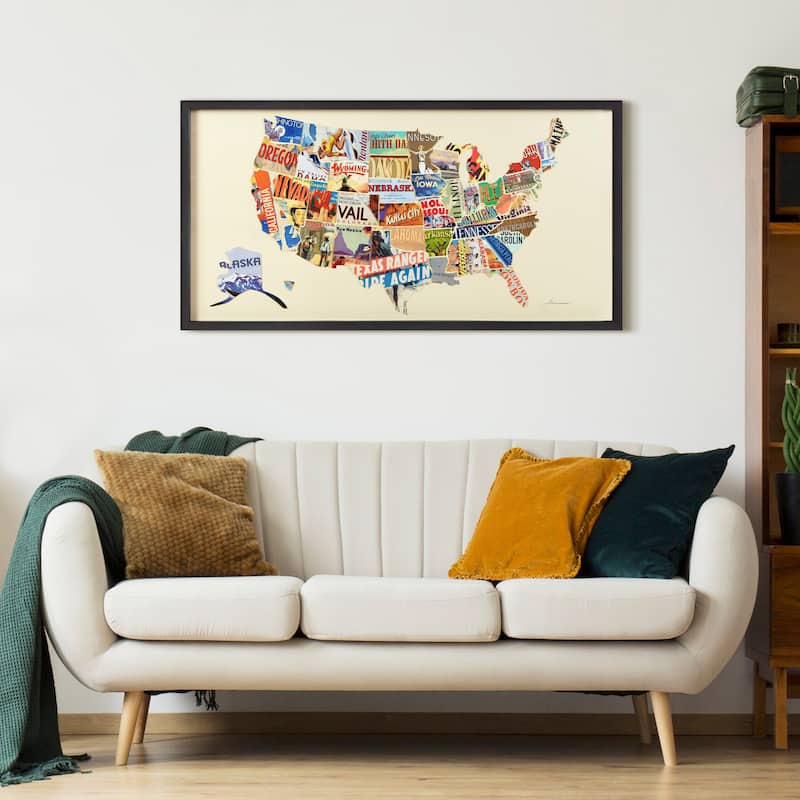 Empire Art "Across America" Alex Zeng's dimensional collage, under glass & a black shadow box frame