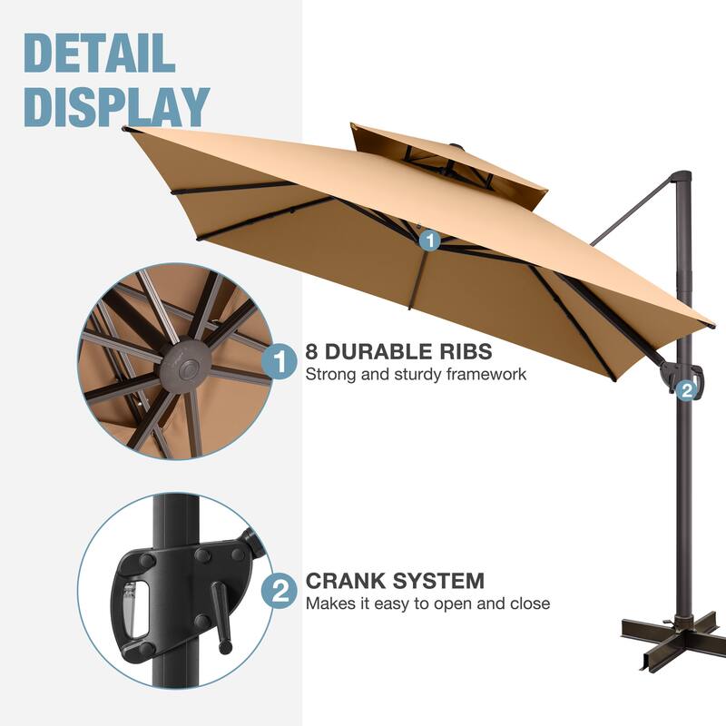 VredHom 10x10 FT Outdoor Patio Cantilever Offset Umbrella 360 degrees Rotation