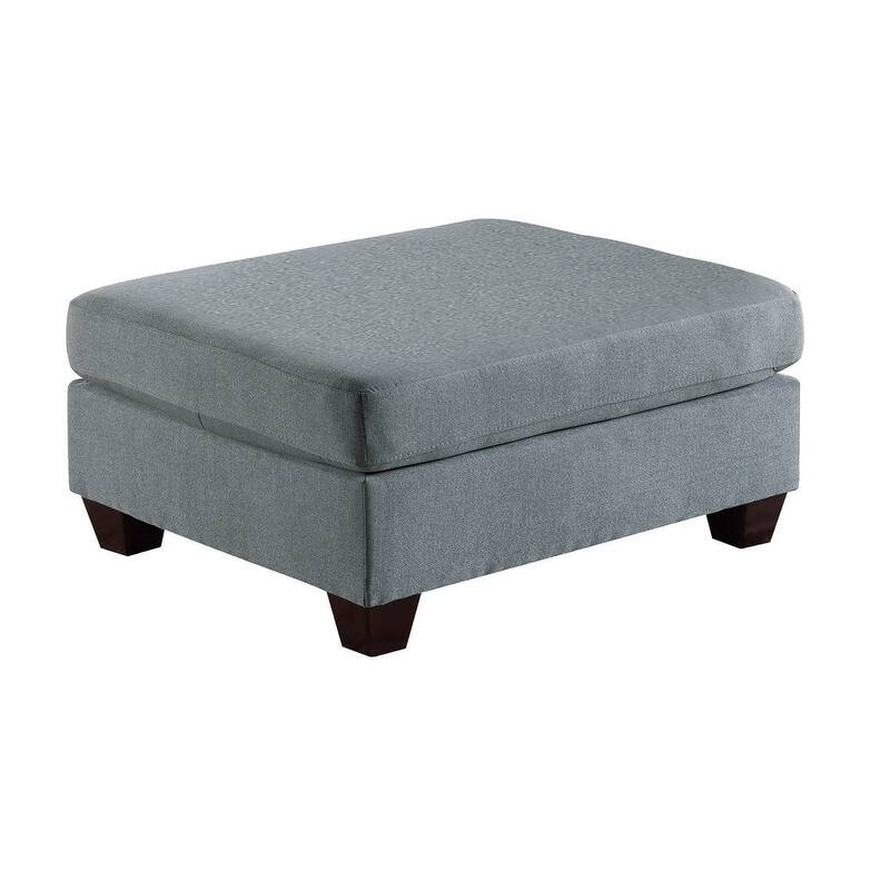 Living Room Furniture Cocktail Ottoman Grey Linen Like Fabric 1pc Plush Ottoman Wooden Legs