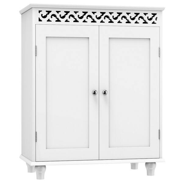Shop Gymax White Wooden 2 Door Bathroom Cabinet Storage Cupboard 2