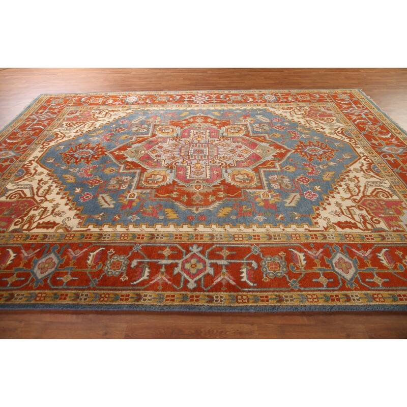 Geometric Heriz Serapi Oriental Area Rug Handmade Wool Carpet - 8'9"x 11'8"