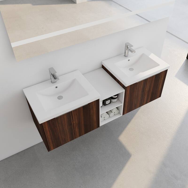 60 Inch Bathroom Vanity with Soft Close Doors, Resin Sink, Ample Storage and Matching Small Shelves (KD Packing)