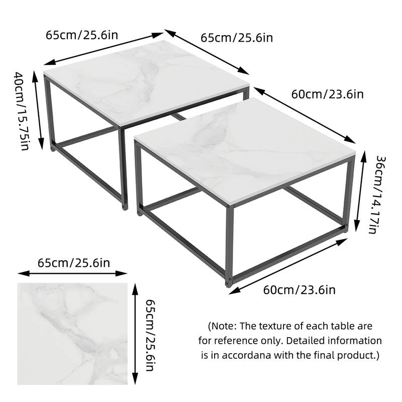 Square Sintered Stone top Nesting Coffee Table (Set of 2) - 27.5" x 18.9"