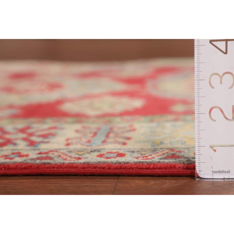 Geometric Red Kazak Oriental Accent Rug Handmade Wool Carpet - 3'3" x 5'0"