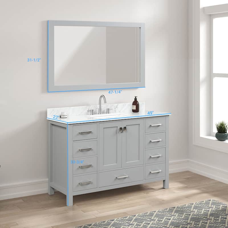 Blossom Geneva 48 Inch Bathroom Vanity with Marble Top, Sink & Mirror