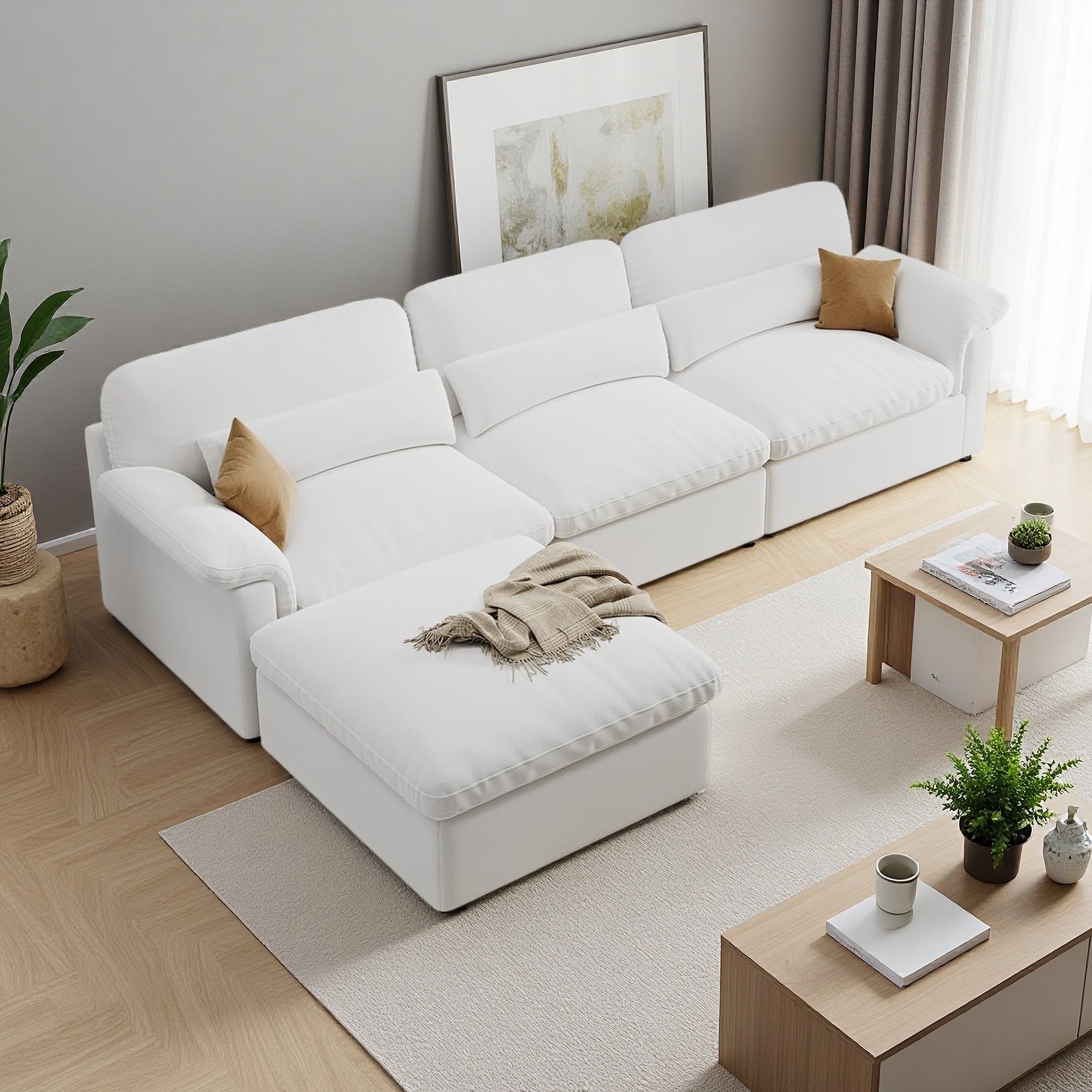 115" Chenille Modular Cloud Sectional Sofa with Storage and Down-Filled Removable Cushions