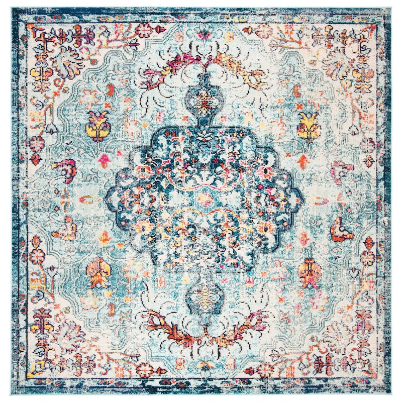 SAFAVIEH Madison Sabire Boho Medallion Distressed Rug - 6'7" Square - Navy/Light Blue - Square