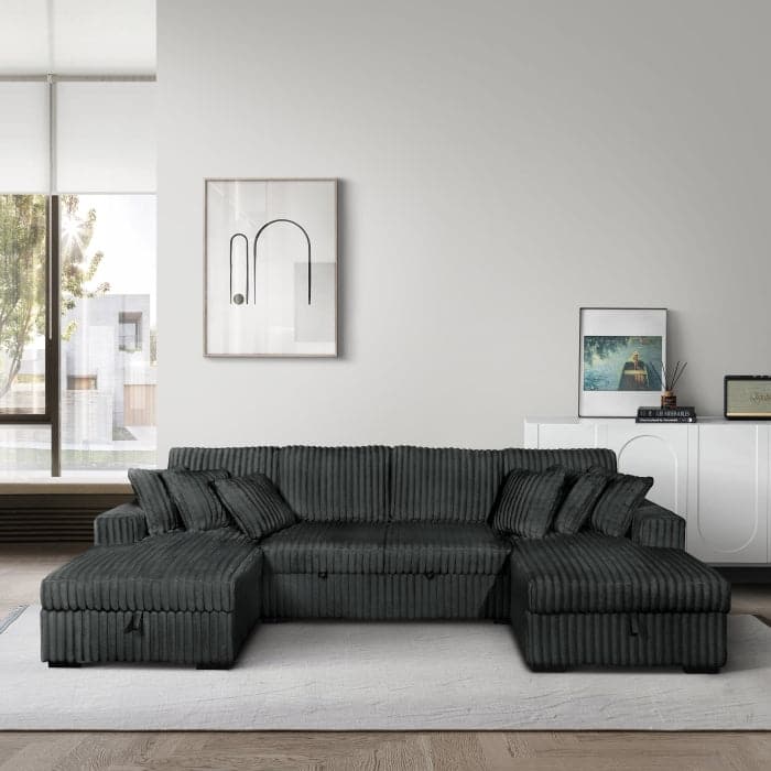 Modern U-Shaped Sectional Sofa Bed with Storage Chaises, USB Port, Wireless Charger and Pillows