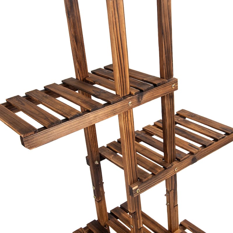 Costway 6 Tier 11 Pots Wooden Plant Flower Display Stand Wood Shelf - 29.5'' X10'' X55.5''