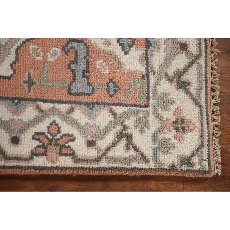 Floral Peach Oushak Style Runner Rug Hand-knotted Wool Carpet - 2'7"x 8'2"