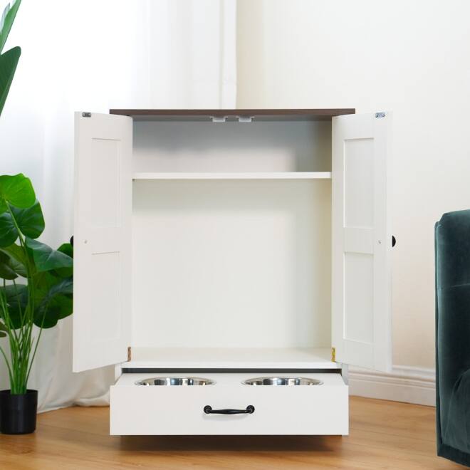 Dog Food Storage Cabinet with Hidden Dog Bowls for Medium Sized Dogs