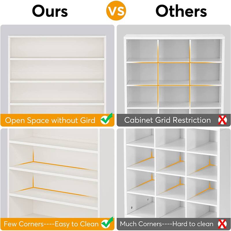 Shoe Cabinet Narrow High Shoe Cabinet with Open Storage for Entryway, White