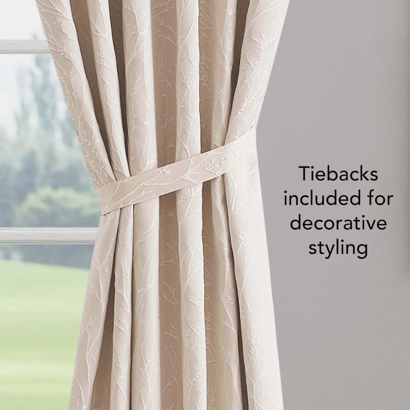 Creative Home Ideas Collins Blackout Window Curtain, Room Darkening, Thermal Insulated, Branch, Back Tab, 2 Panels, 2 Tiebacks