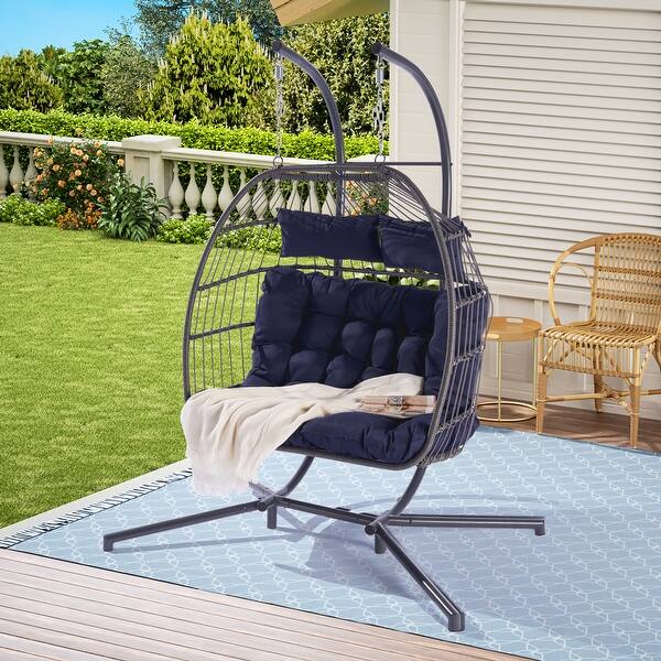 Outdoor Dark Blue Hanging Chair Patio Egg Chair Floor Swings Chair Bed Bath & Beyond 39888071