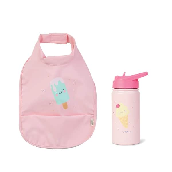 slide 2 of 8, Saro Kids Insulated Stainless Steel Water Bottle w/ Straw 11.8oz & Waterpoof Bib