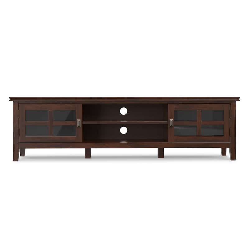 WYNDENHALL Stratford SOLID WOOD 72" Wide Transitional TV Media Stand in Russet Brown For TVs upto 80" - 16.5" D x 72" W x 20" H