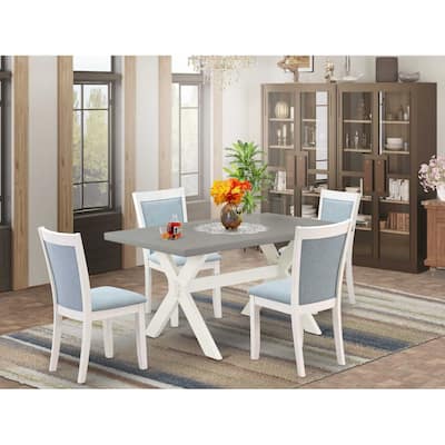 HomeStock 5-Piece Wire Brushed Linen White Finish Solid Wood Top Dining table with 4-Chairs