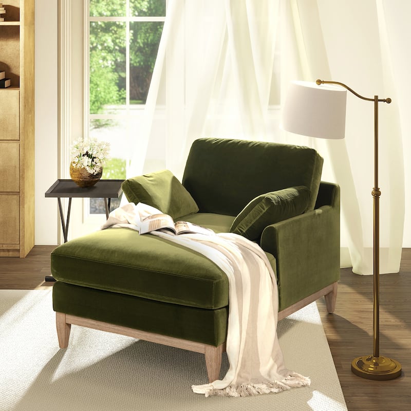 Pasadena 63" Loose Pillow Back Velvet Upholstered Chaise Lounge Chair - 63"W X 37"D X 35.5"H