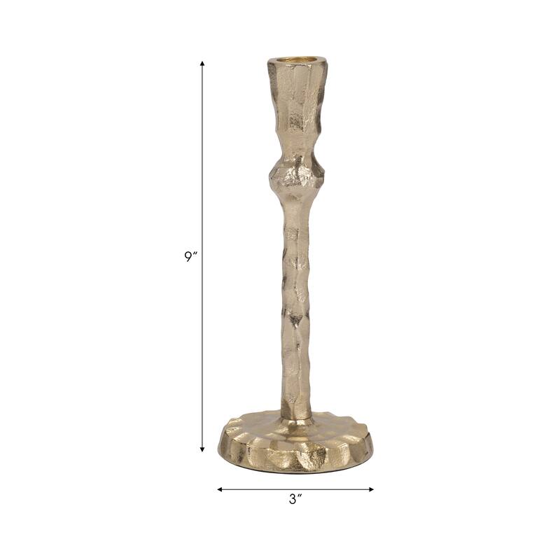 Hammered Taper Candle Holder Contemporary Glam Metal Metallic Gold Candle Holder for Home, Office or Event Table