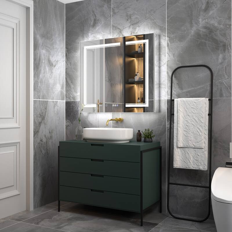 Modland Recessed Smart Mirror Cabinet 24-48x32" with Lights, Anti-Fog, Outlet & Magnifier - Adjustable Shelves