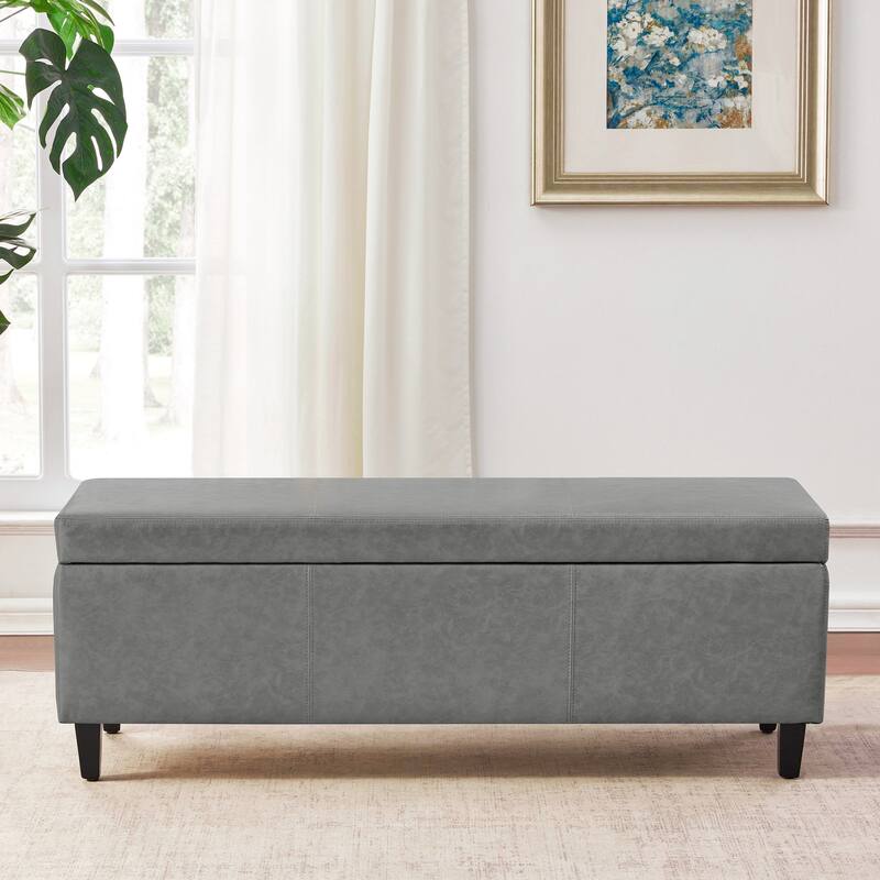 50.3" x 17.50" x 18" Upholstered Rectangular Storage Ottoman-Faux Leather
