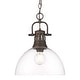 preview thumbnail 1 of 9, Golden Lighting 3602-L RBZ Duncan 14" Wide Pendant Rubbed Bronze / Clear