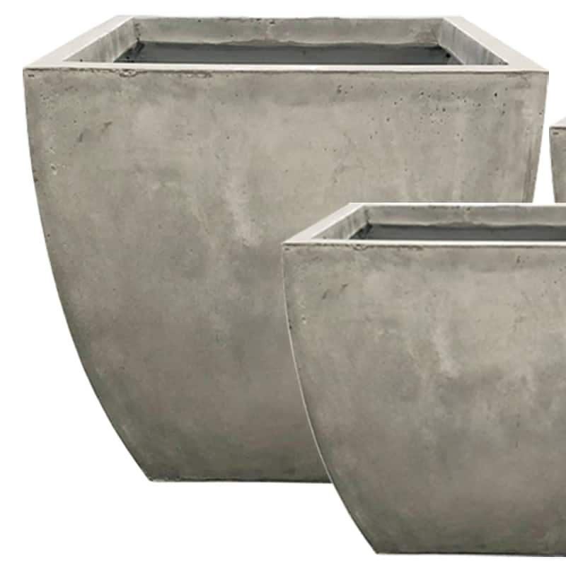 Durx-litecrete Lightweight Concrete Flared Square Light Grey Planter-Set of 3 - 17.7'x17.7'x17.7'