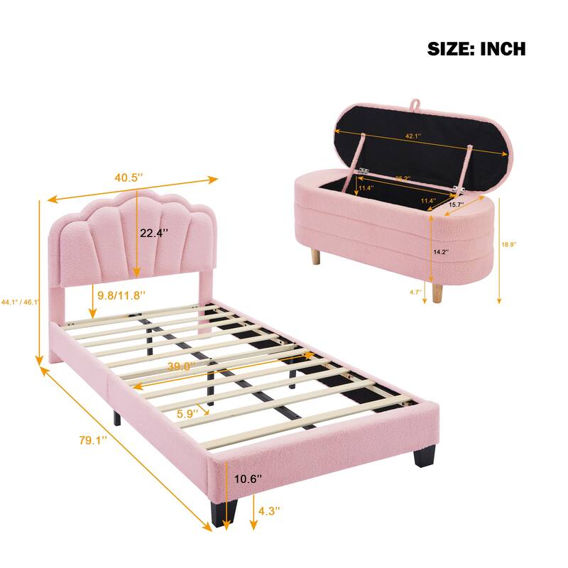 2-Pieces Bedroom Sets Twin Size Platform Bed and Storage Ottoman