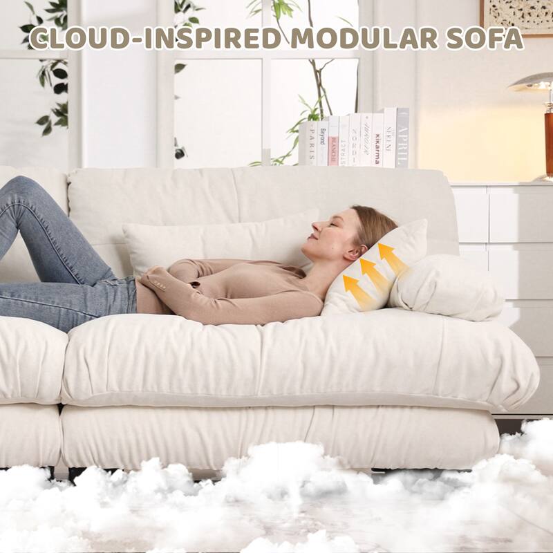 Roomfitters 4-Seater Modular Chenille Sofa, Deep Seat Cloud Couch with Round Bolster Armrests