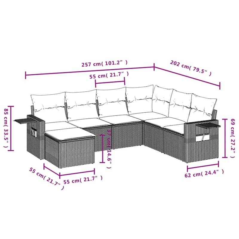 vidaXL 7 Piece Patio Sofa Set with Cushions Black Poly Rattan