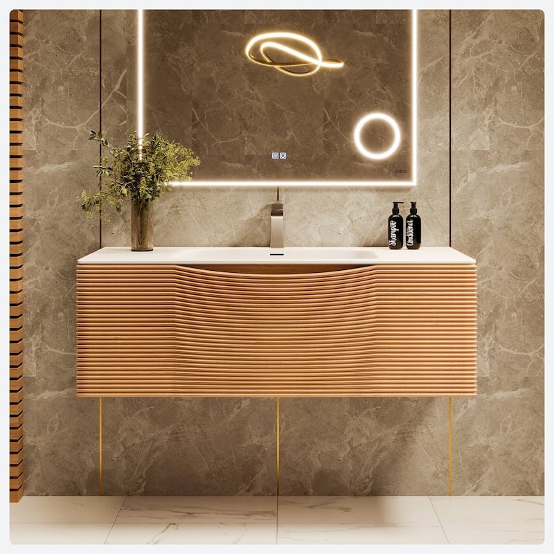Leah 39 in. Medium Oak Bath Vanity with Solid Surface Top & Integrated Sink