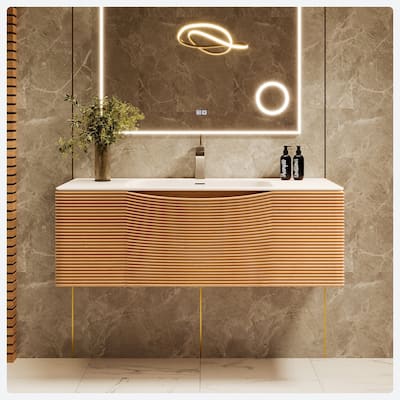 Leah 39 in. Medium Oak Bath Vanity with Solid Surface Top & Integrated Sink