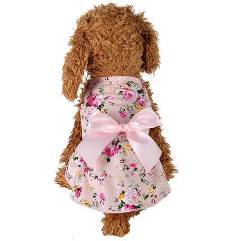 Spring Summer Flower Print Cotton Cute Pet Dress Cat Dog Costume Outfit Clothes