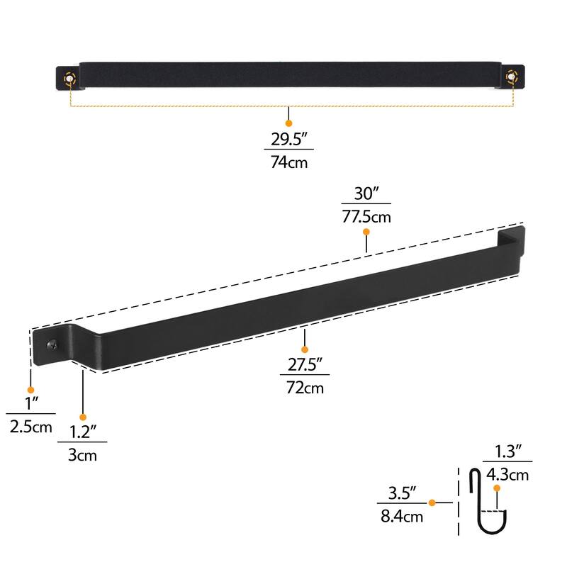 Wallniture Casto 30" Pots & Pans Holder with 15 Hooks, Steel Kitchen Rack, Black