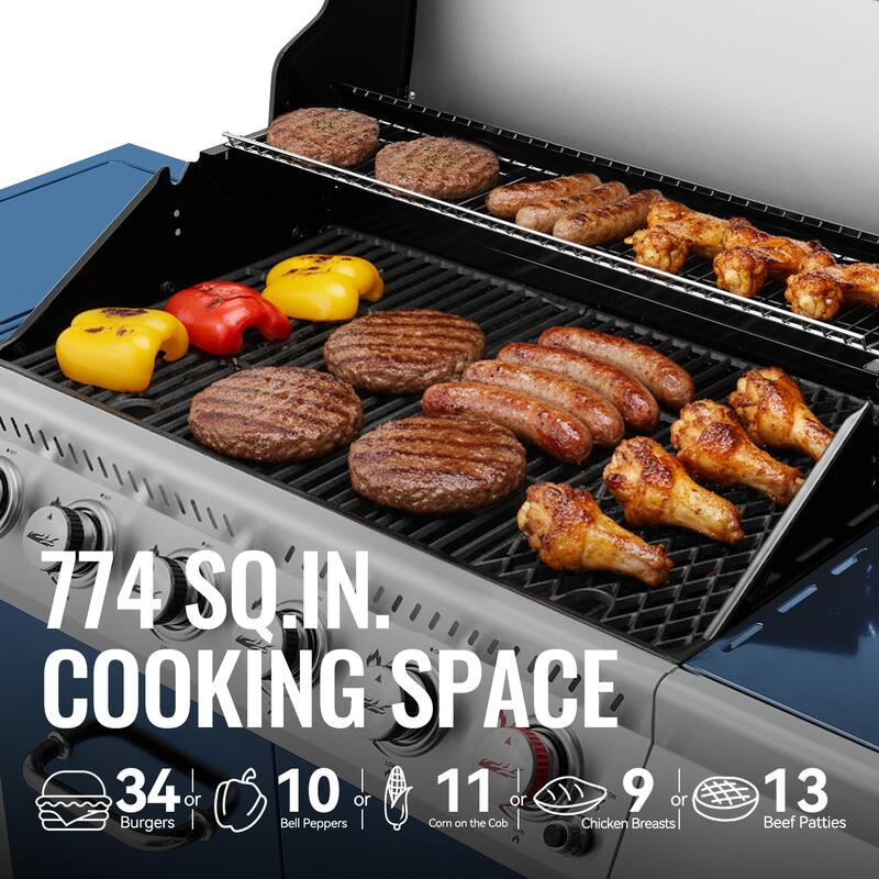 Royal Gourmet 6-Burner Gas Grill with Sear Burner and Side Burner - Blue