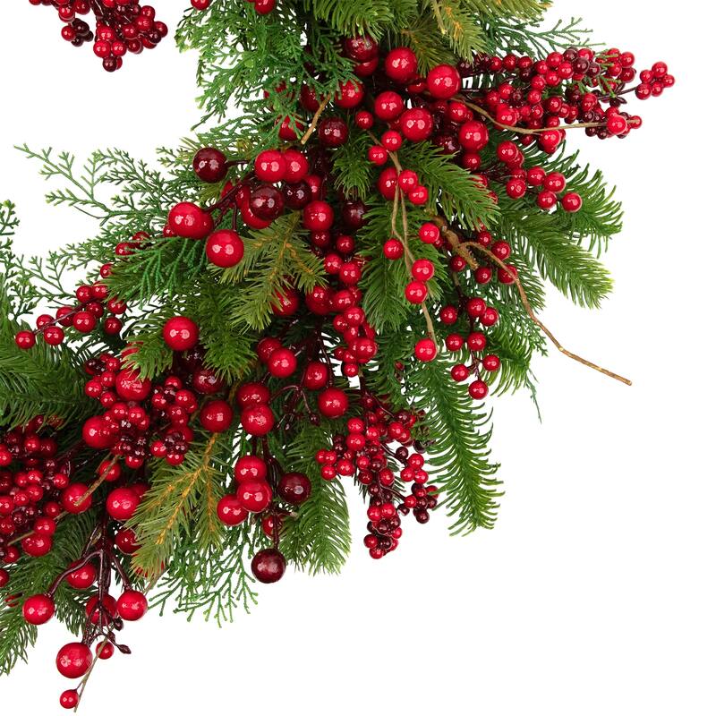 Cedar, Pine and Red Berries Artificial Christmas Wreath - 28" - Unlit